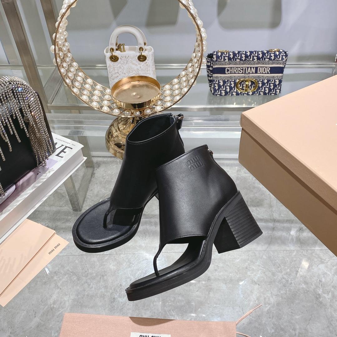Miu Miu Leather Thong Booties - FashionPlug