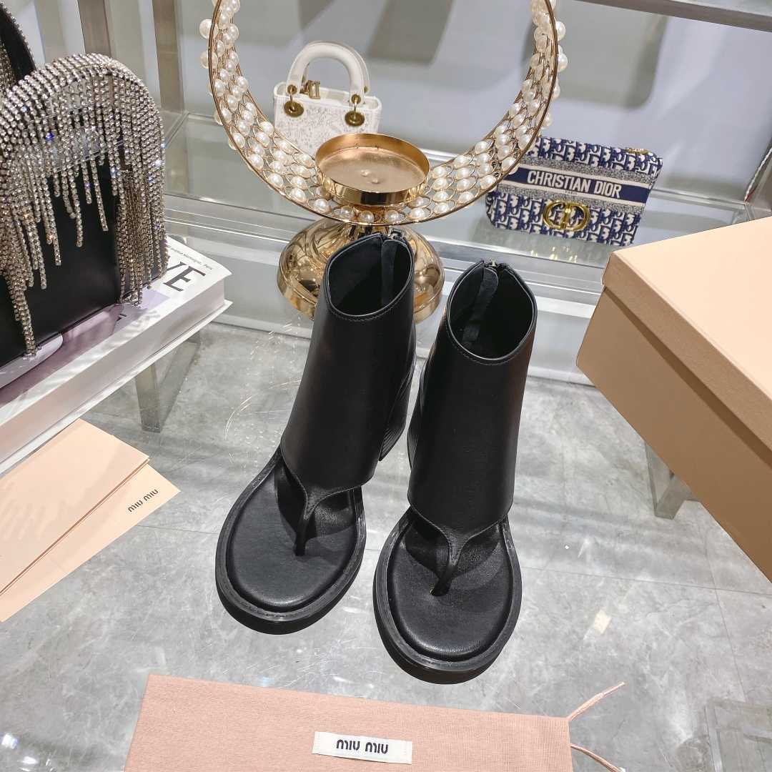 Miu Miu Leather Thong Booties - FashionPlug