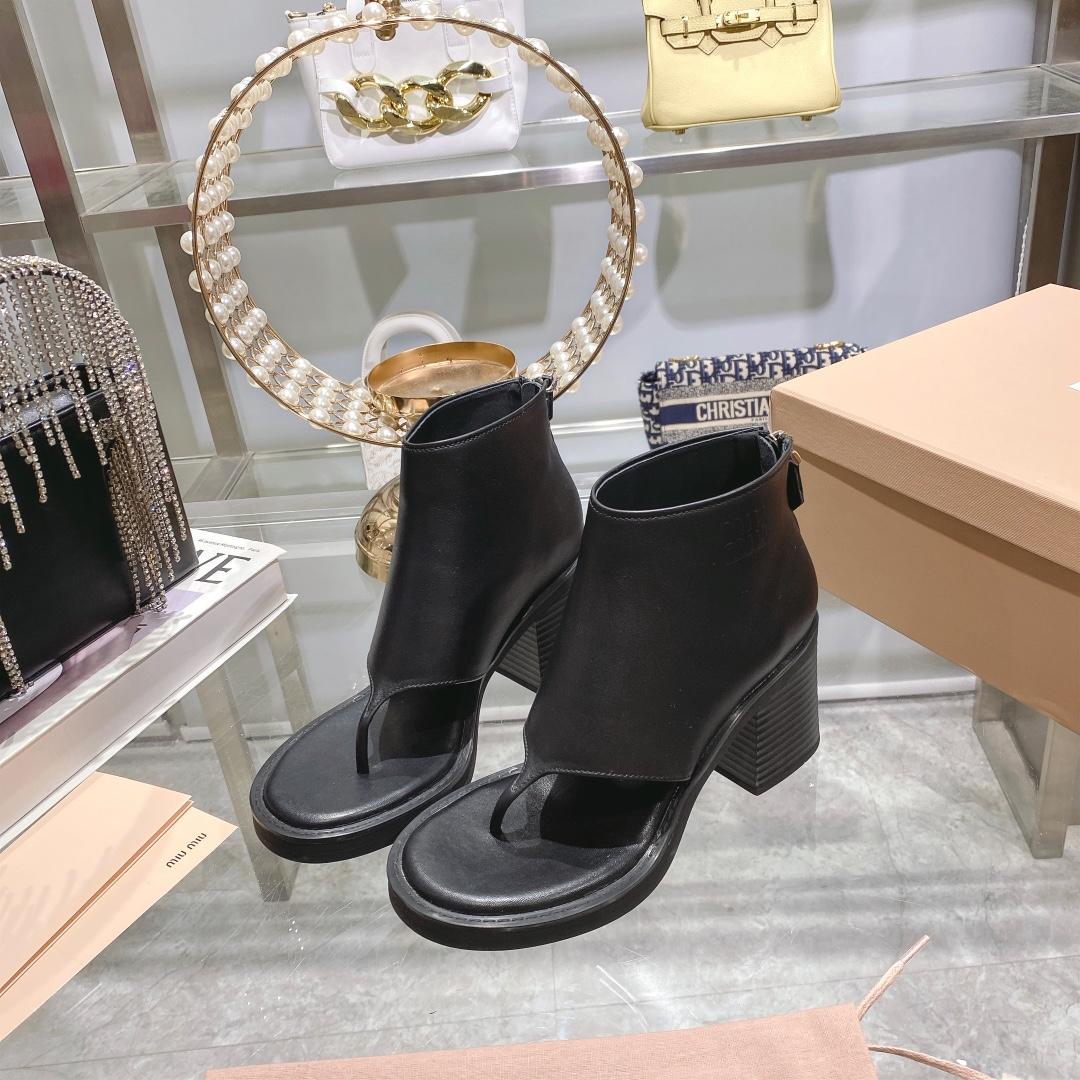 Miu Miu Leather Thong Booties - FashionPlug