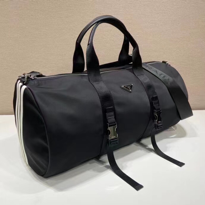 Prada  Nylon And Saffiano Leather Duffle Bag - FashionPlug