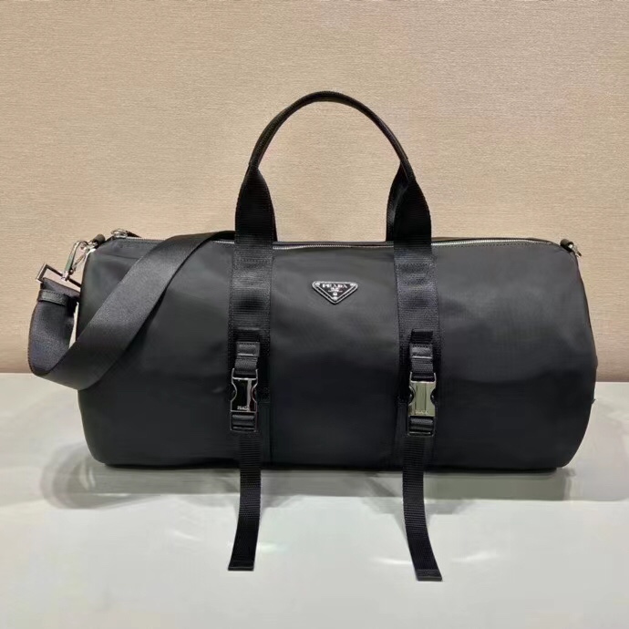 Prada  Nylon And Saffiano Leather Duffle Bag - FashionPlug