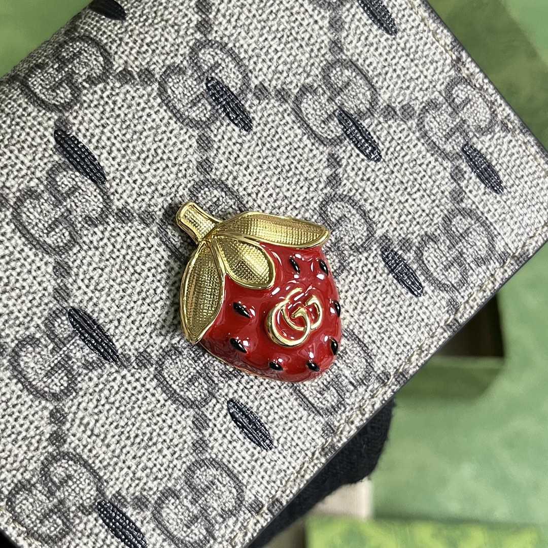 Gucci Card Case Wallet With Double G Strawberry - FashionPlug