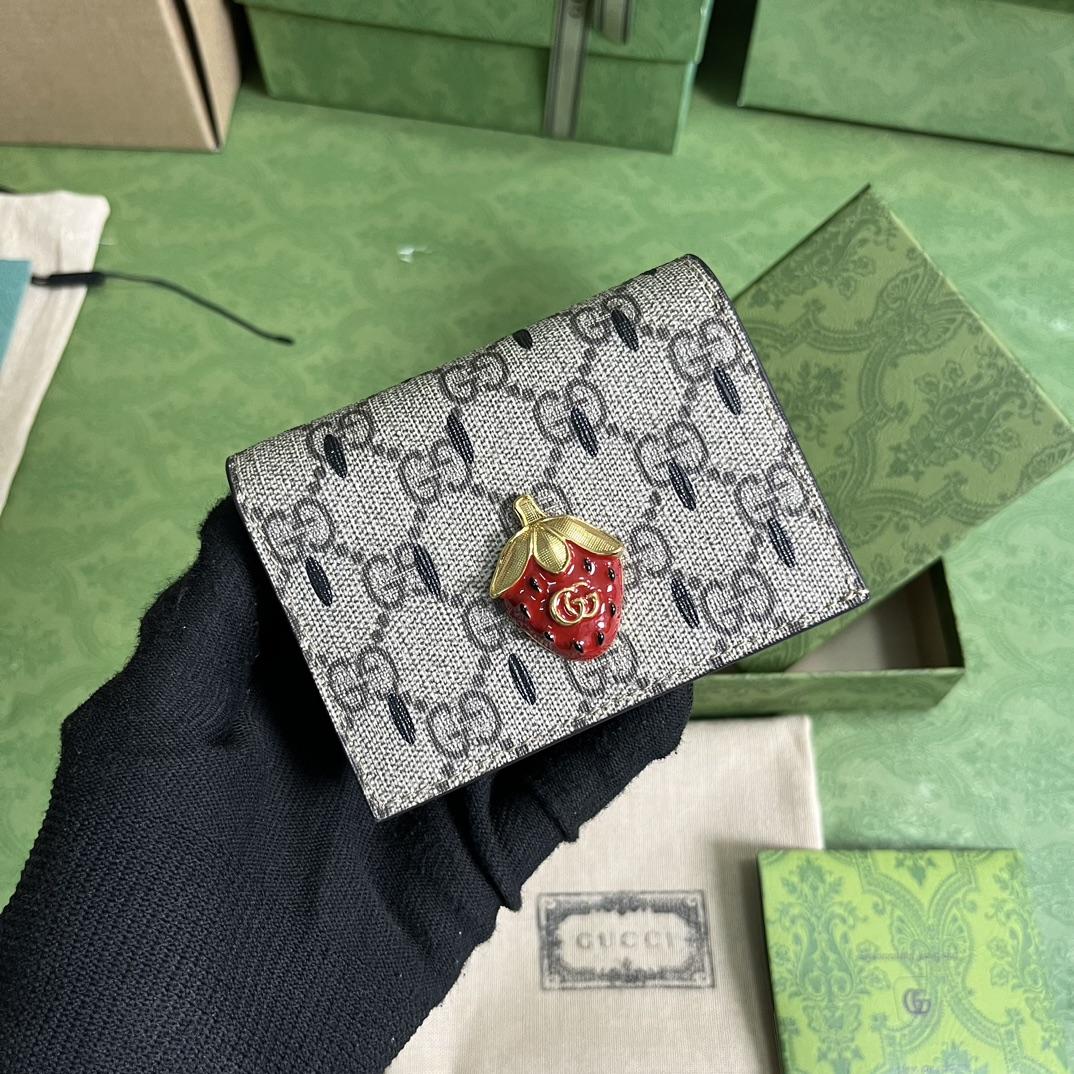 Gucci Card Case Wallet With Double G Strawberry - FashionPlug