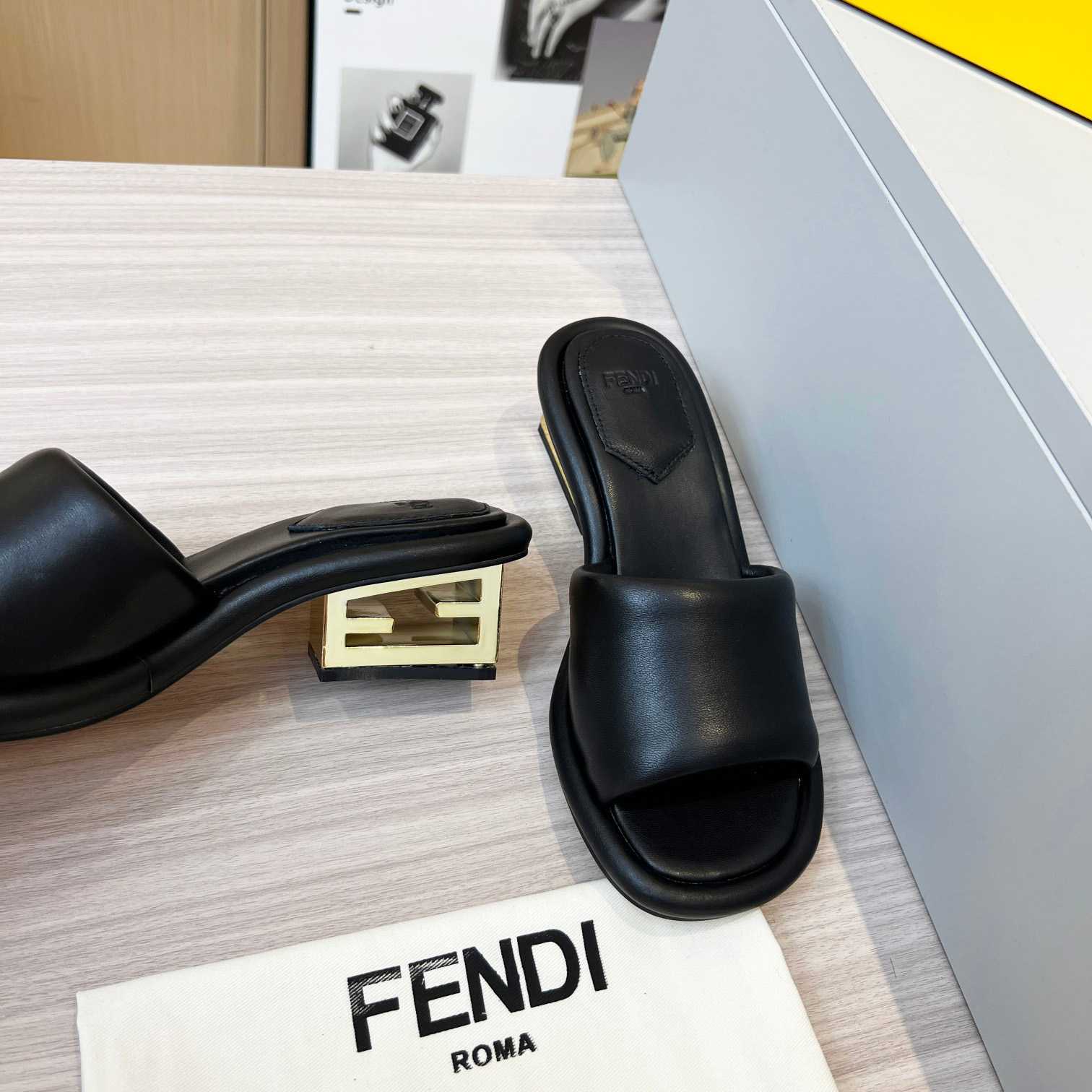 Fendi Baguette Black Nappa Leather Slides - FashionPlug