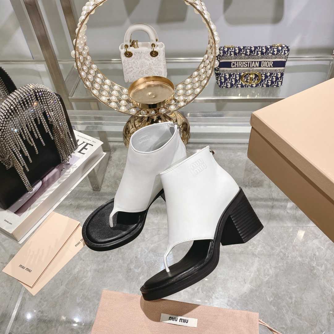 Miu Miu Leather Thong Booties - FashionPlug