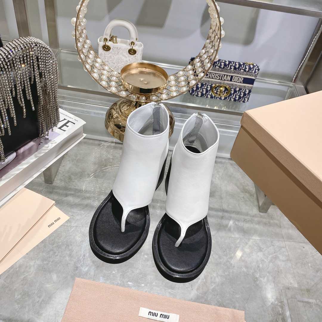 Miu Miu Leather Thong Booties - FashionPlug