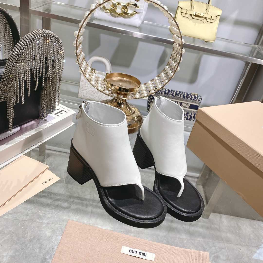 Miu Miu Leather Thong Booties - FashionPlug