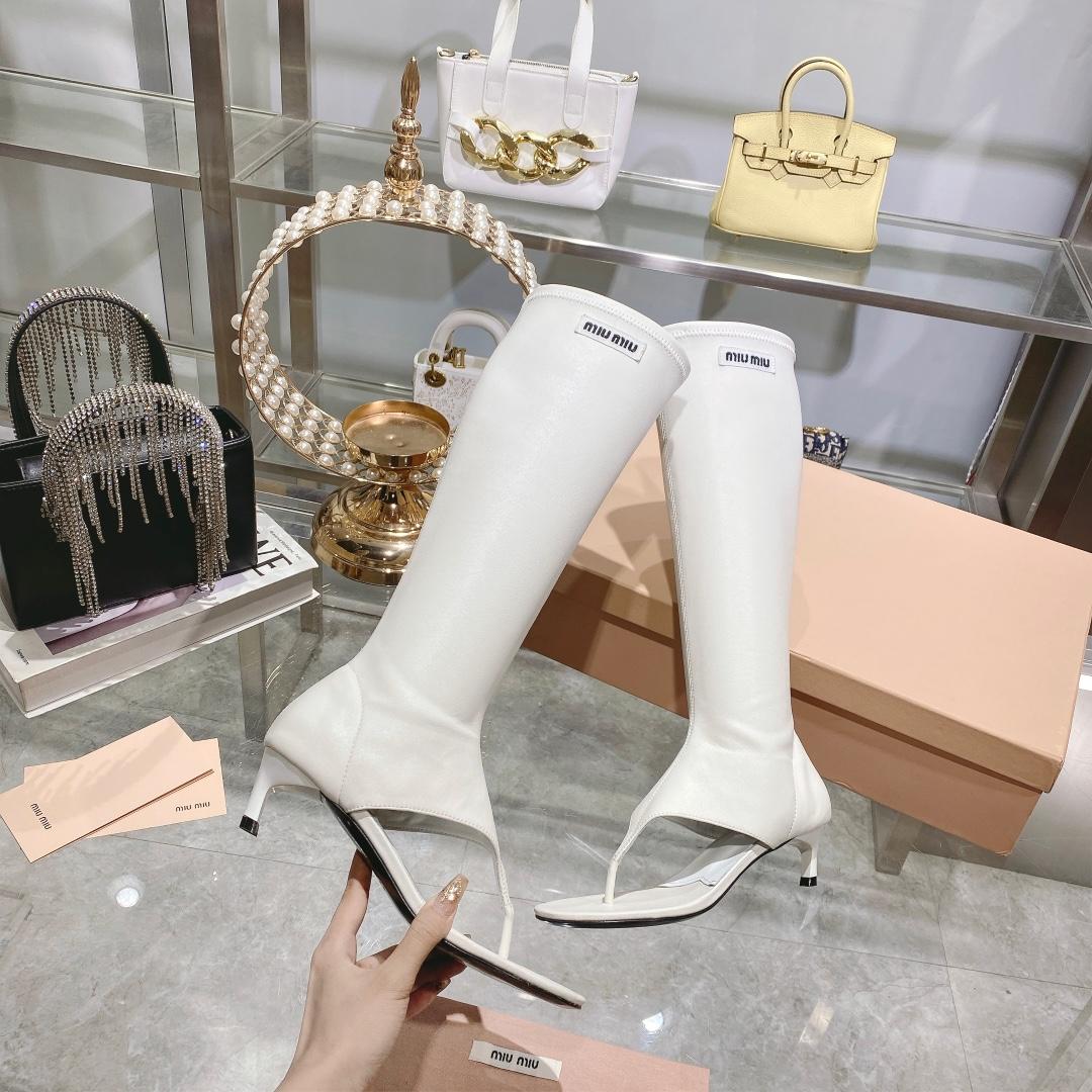 Miu Miu Stretch Nappa Leather Thong Boots - FashionPlug