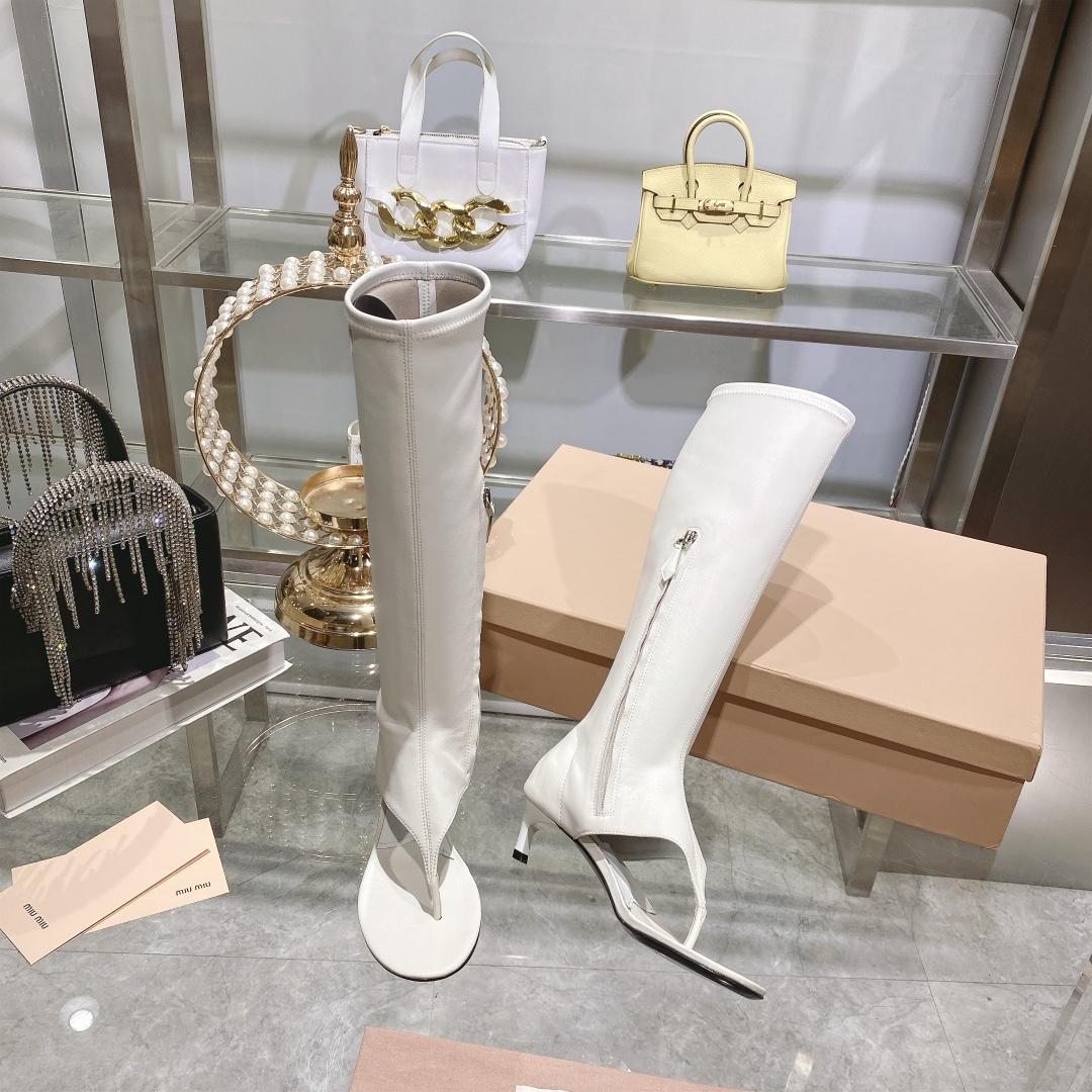 Miu Miu Stretch Nappa Leather Thong Boots - FashionPlug