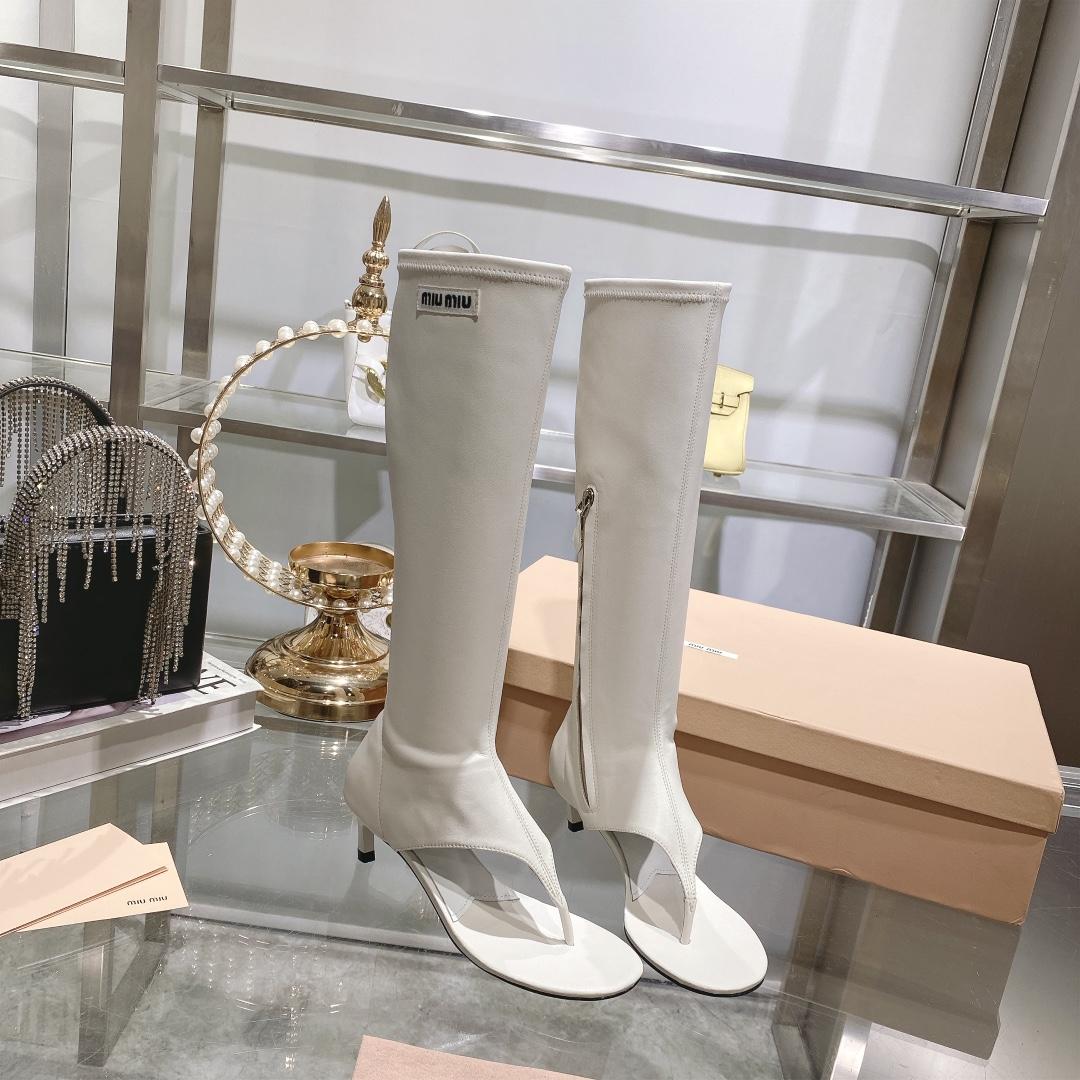 Miu Miu Stretch Nappa Leather Thong Boots - FashionPlug