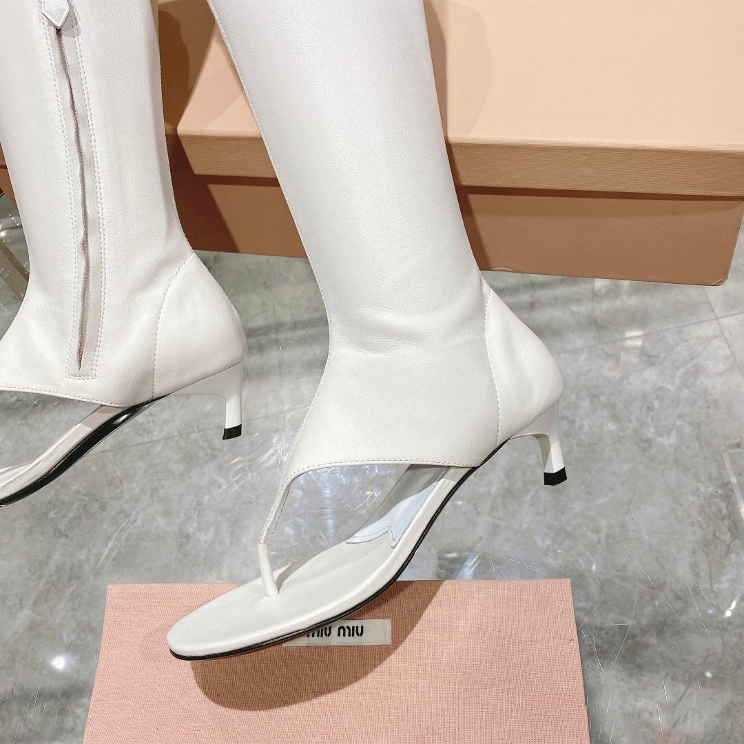 Miu Miu Stretch Nappa Leather Thong Boots - FashionPlug