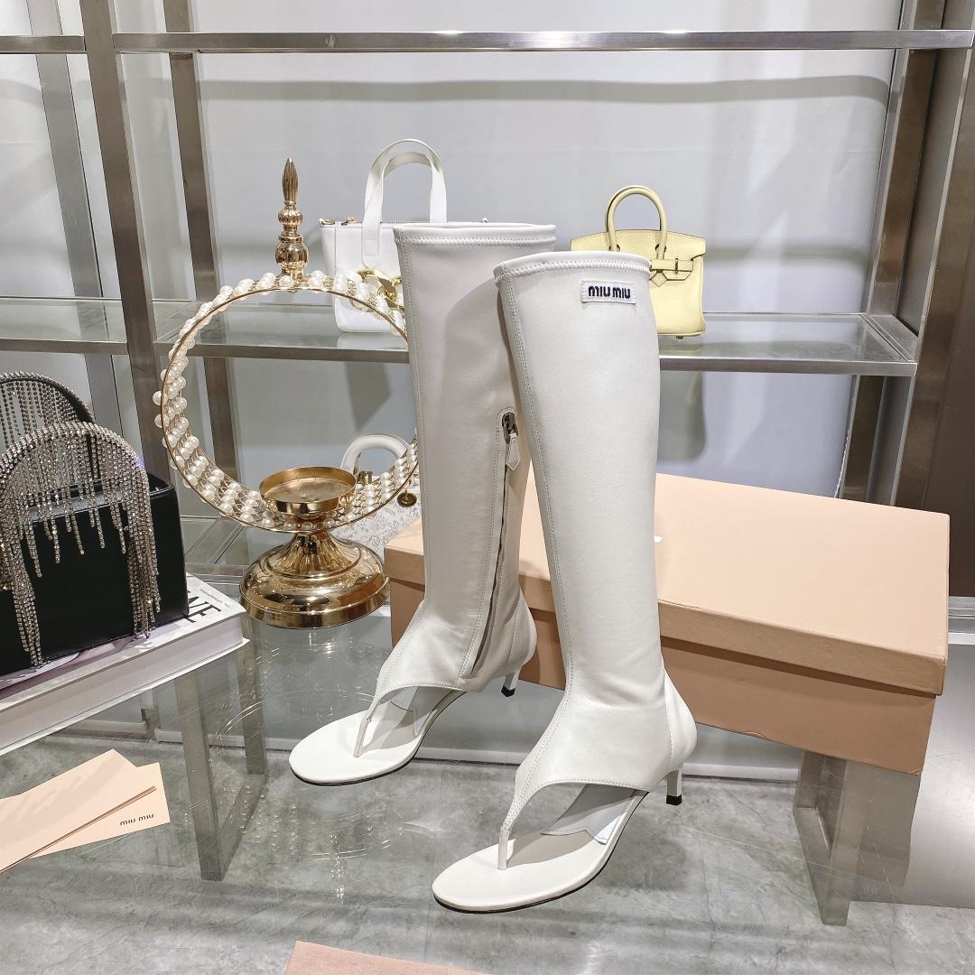 Miu Miu Stretch Nappa Leather Thong Boots - FashionPlug