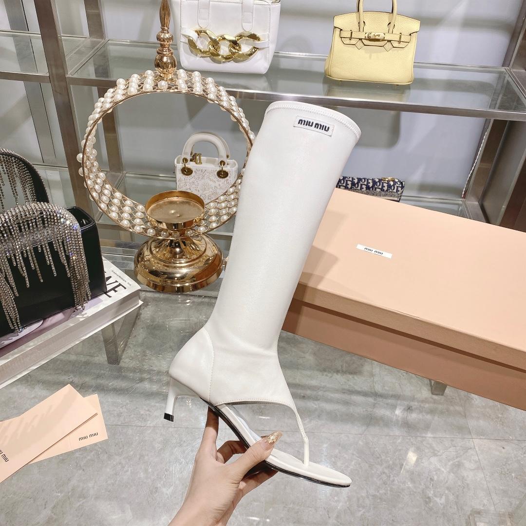 Miu Miu Stretch Nappa Leather Thong Boots - FashionPlug