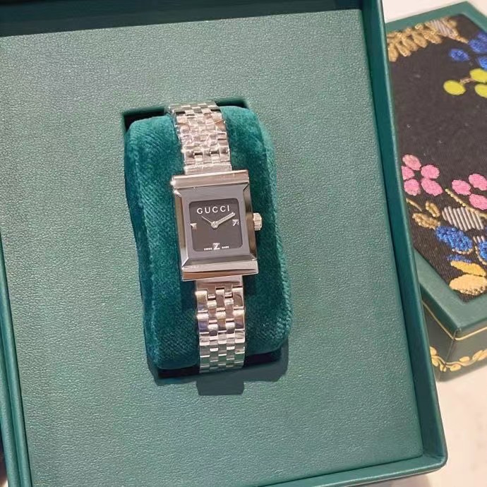 Gucci G-Frame Black Diamond Dial Steel Women's Watch YA128507 - FashionPlug