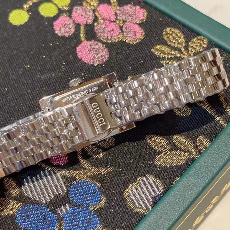 Gucci G-Frame Black Diamond Dial Steel Women's Watch YA128507 - FashionPlug