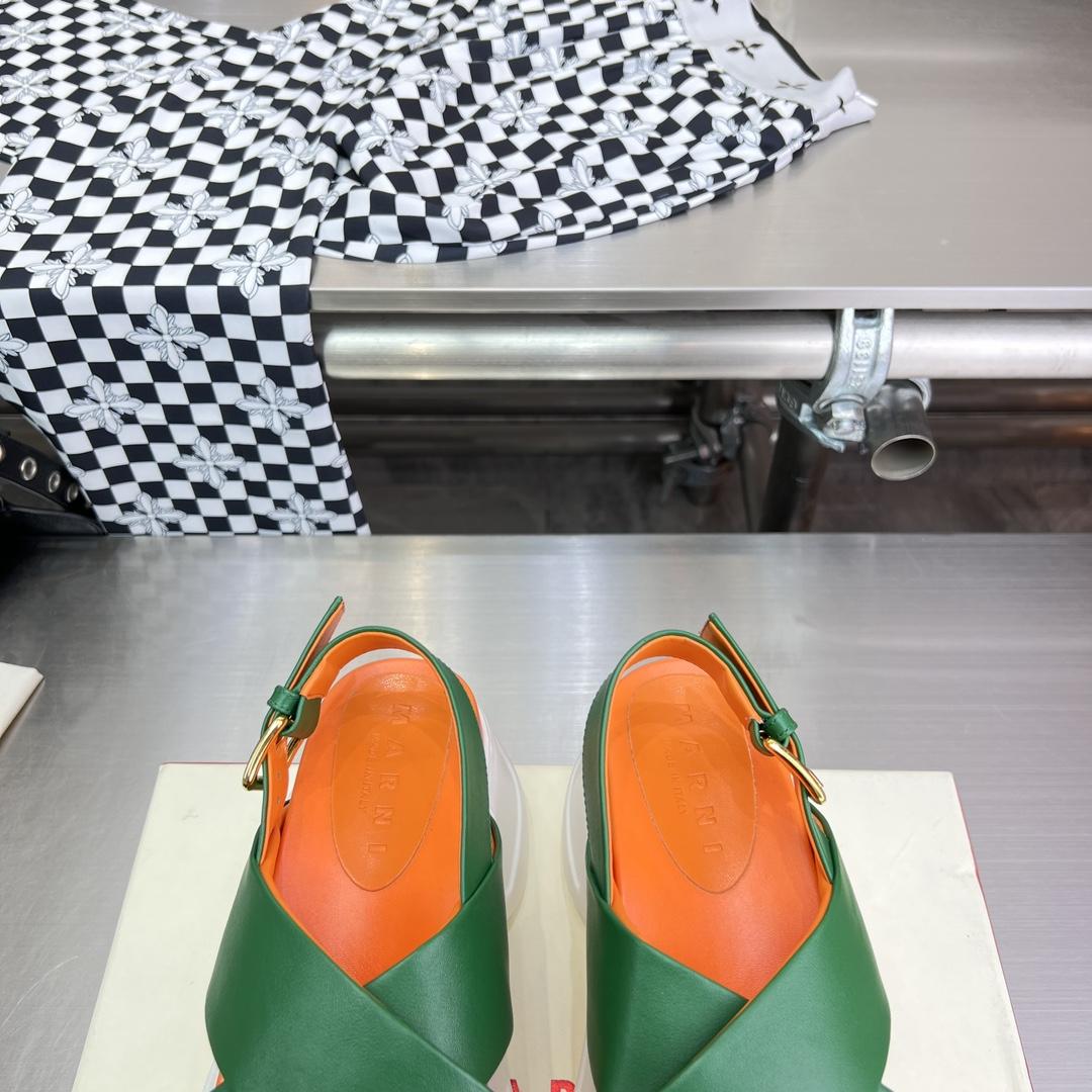 Marni Green Leather Criss-cross Aras 23 Sandal - FashionPlug