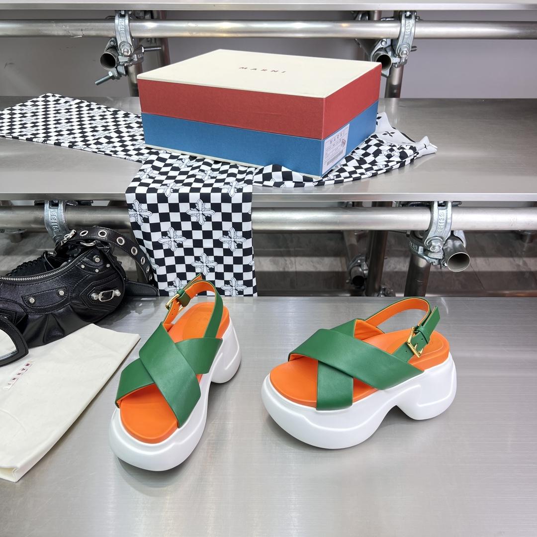 Marni Green Leather Criss-cross Aras 23 Sandal - FashionPlug