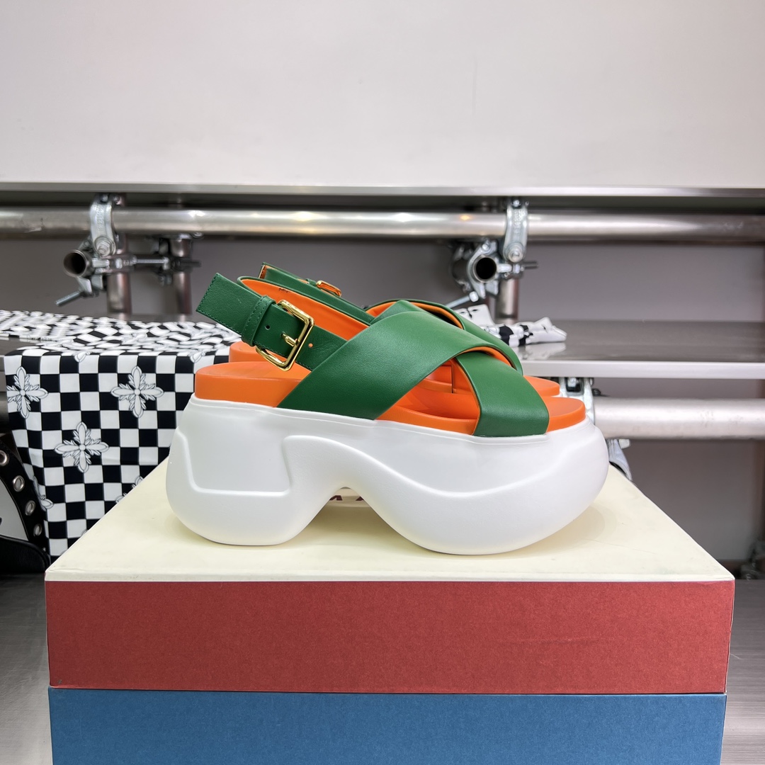 Marni Green Leather Criss-cross Aras 23 Sandal - FashionPlug
