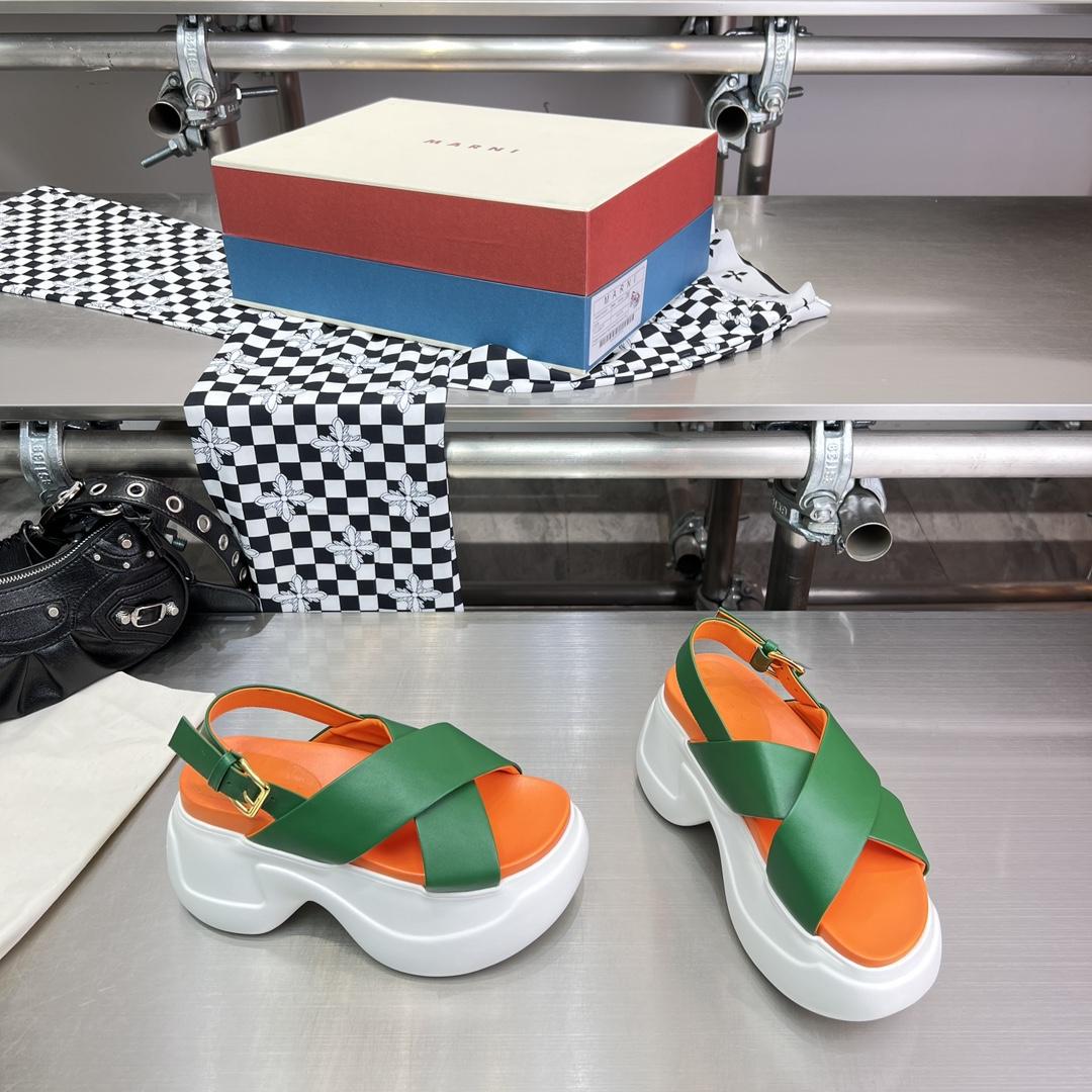 Marni Green Leather Criss-cross Aras 23 Sandal - FashionPlug