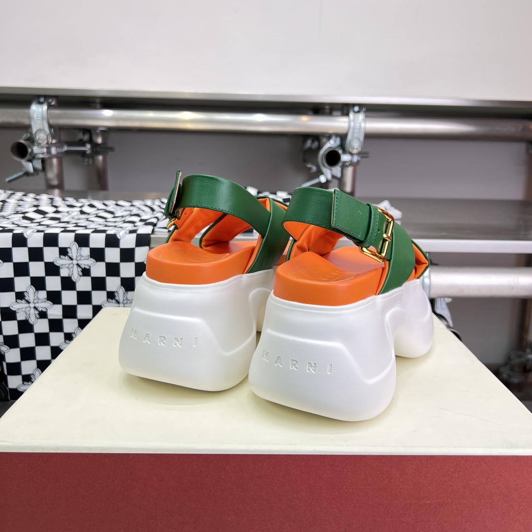 Marni Green Leather Criss-cross Aras 23 Sandal - FashionPlug