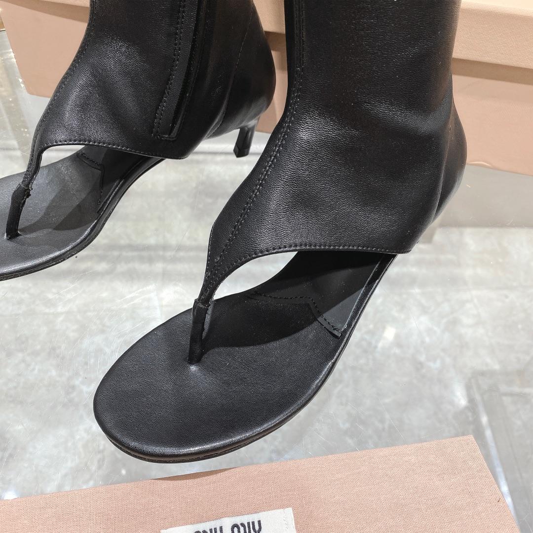 Miu Miu Stretch Nappa Leather Thong Boots - FashionPlug
