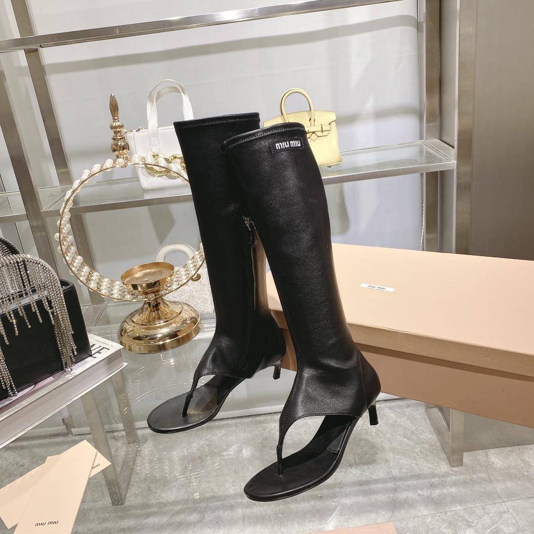 Miu Miu Stretch Nappa Leather Thong Boots - FashionPlug
