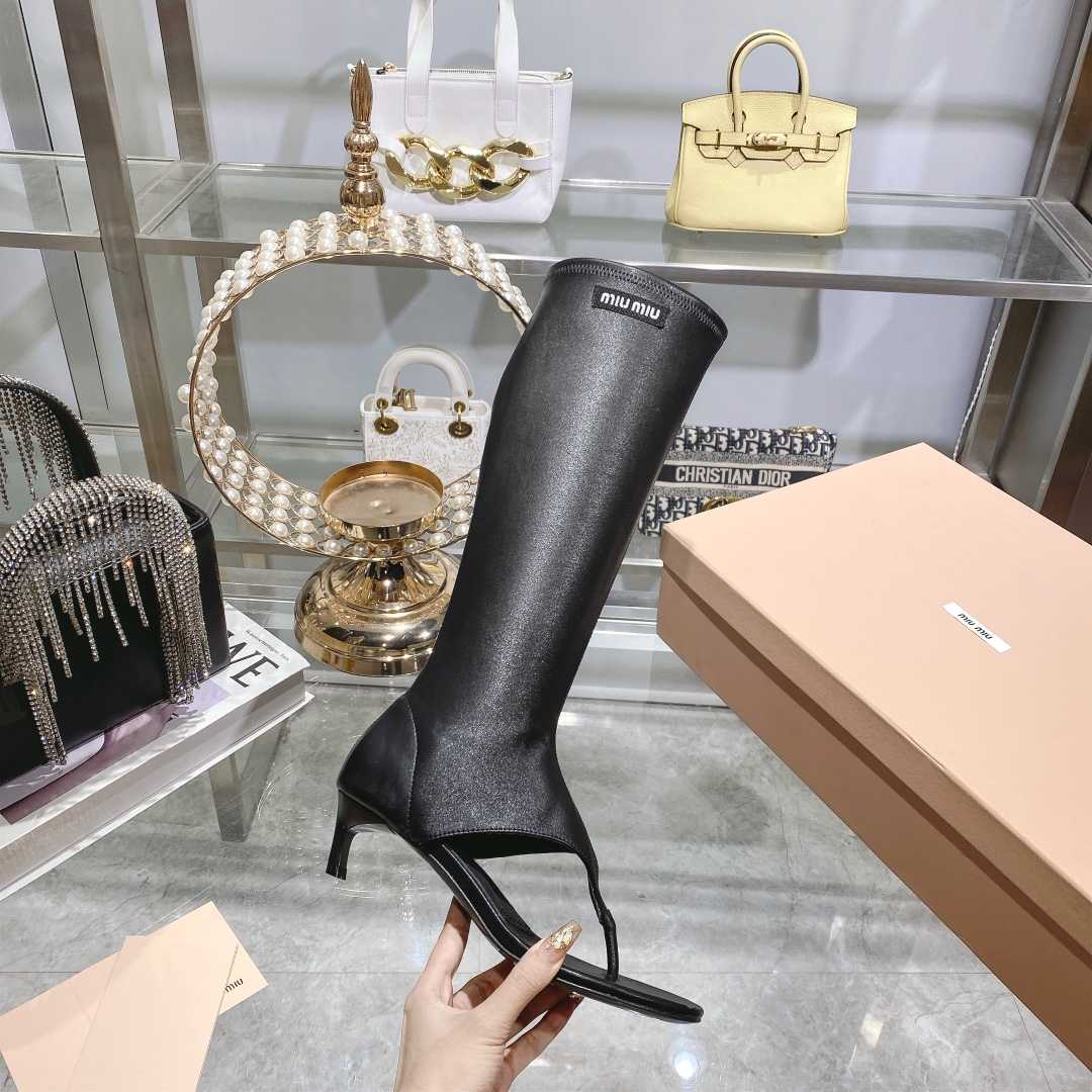 Miu Miu Stretch Nappa Leather Thong Boots - FashionPlug