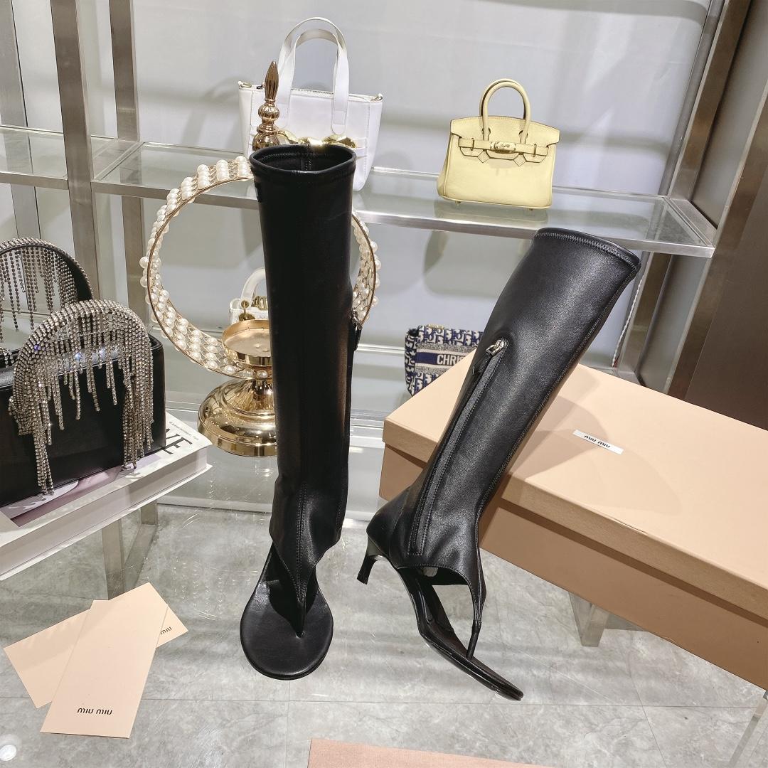 Miu Miu Stretch Nappa Leather Thong Boots - FashionPlug