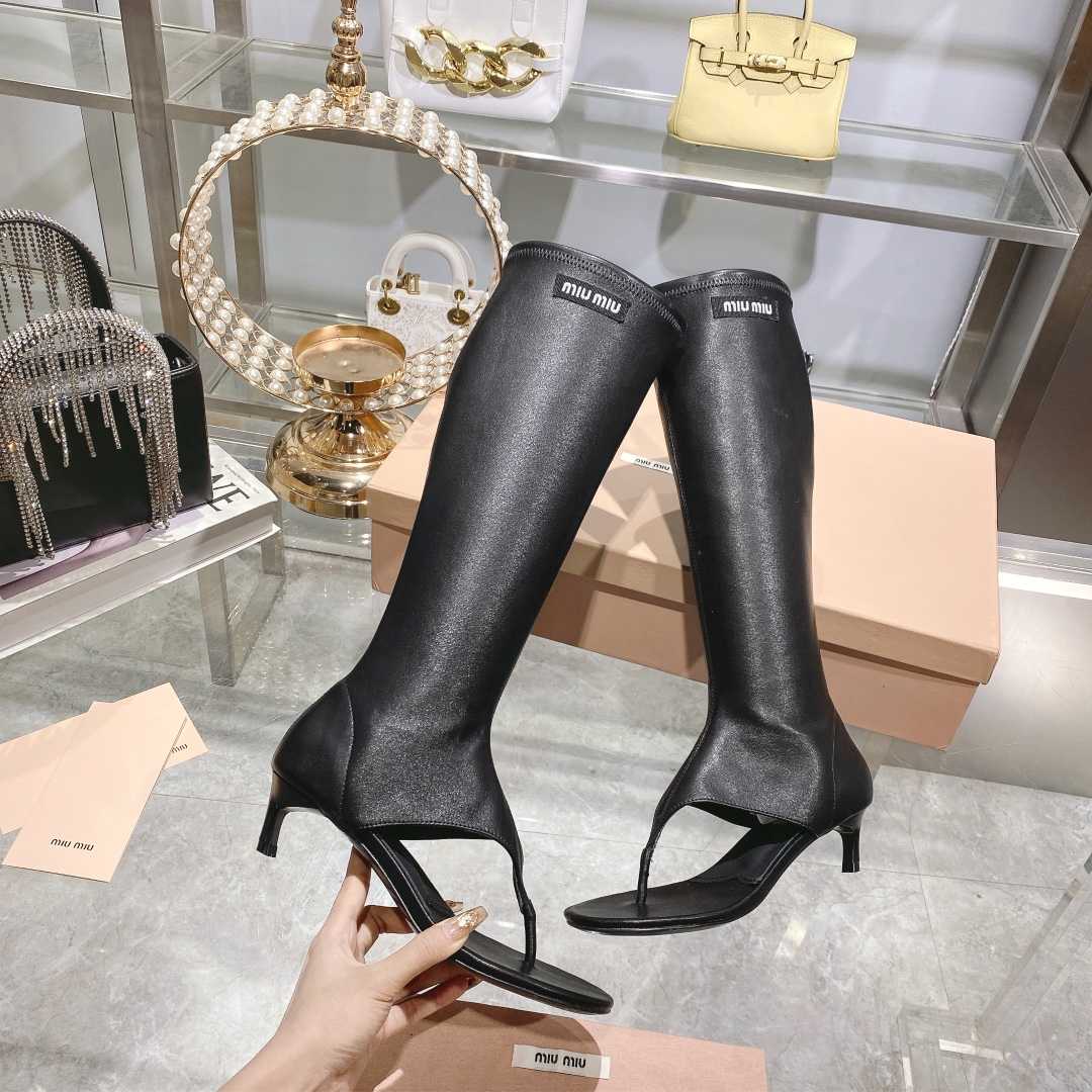 Miu Miu Stretch Nappa Leather Thong Boots - FashionPlug