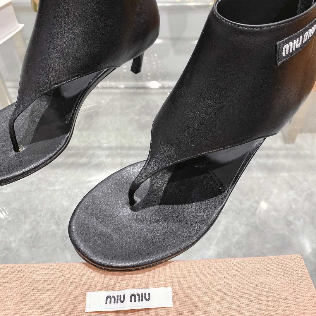 Miu Miu Leather Thong Booties - FashionPlug