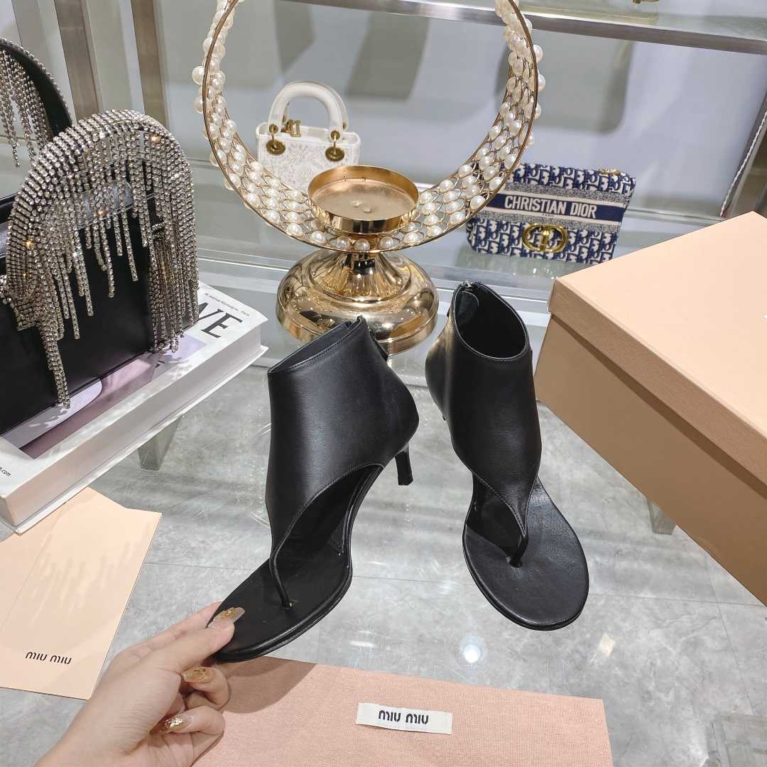 Miu Miu Leather Thong Booties - FashionPlug