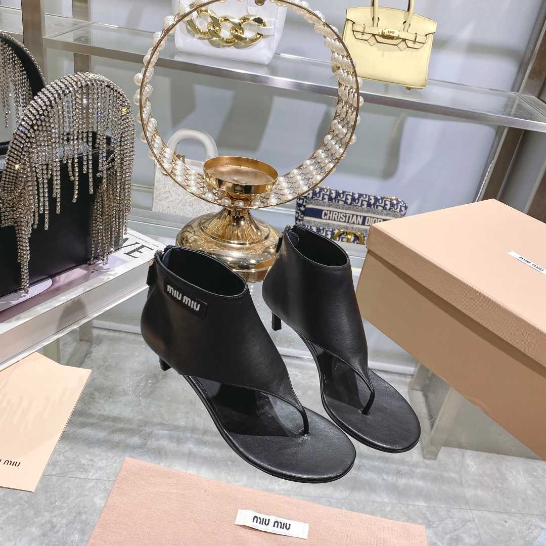 Miu Miu Leather Thong Booties - FashionPlug