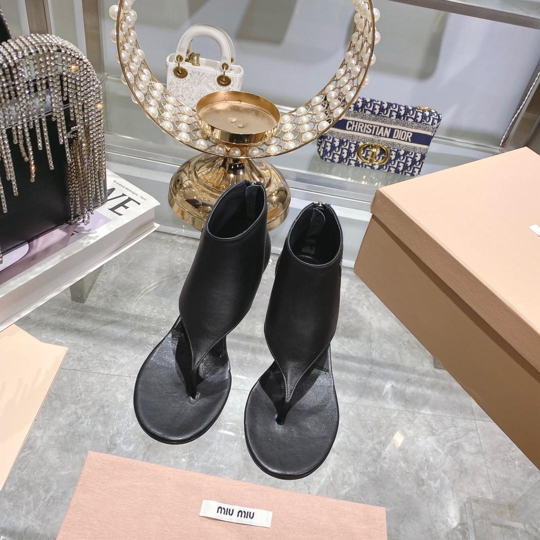Miu Miu Leather Thong Booties - FashionPlug
