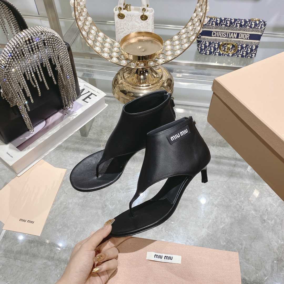 Miu Miu Leather Thong Booties - FashionPlug
