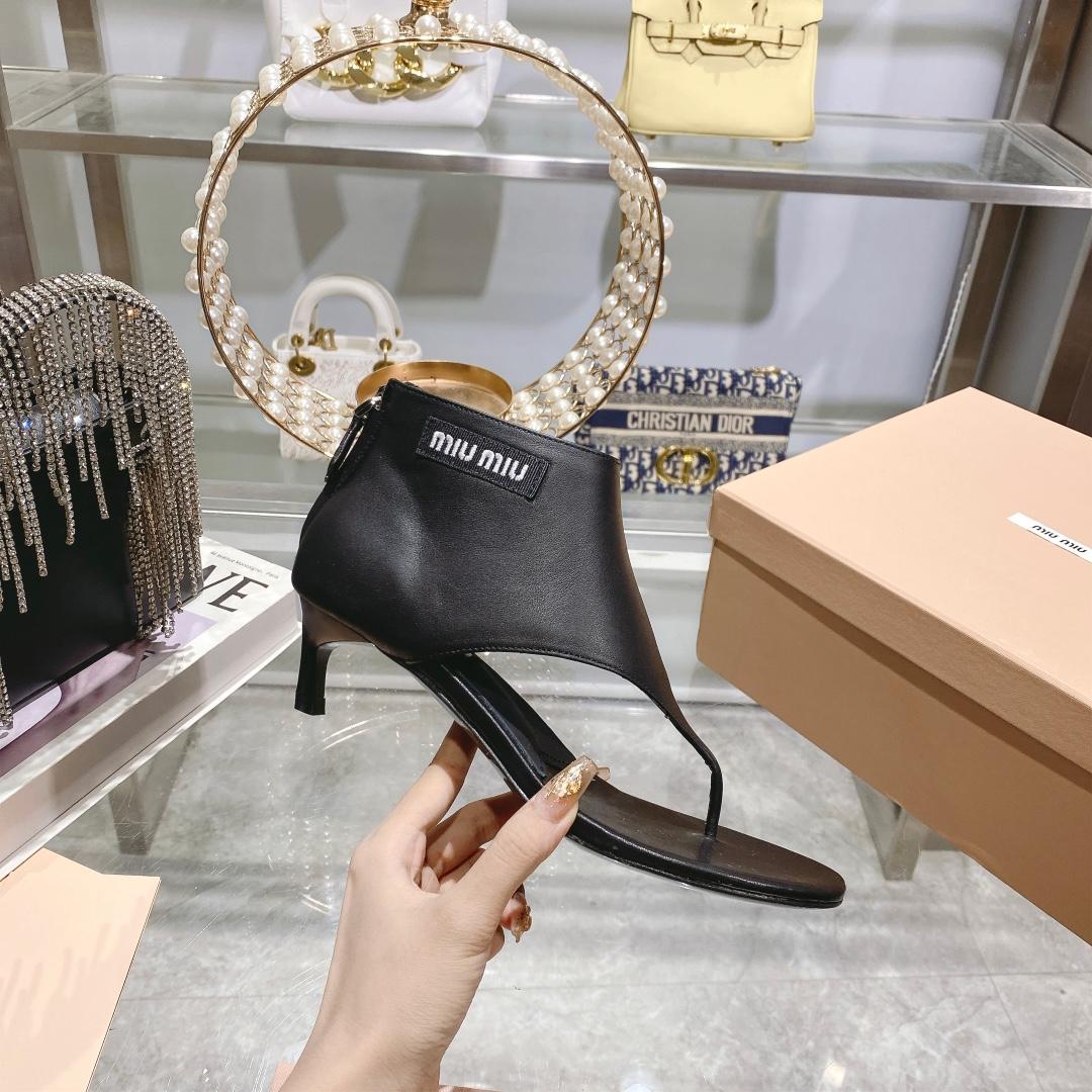 Miu Miu Leather Thong Booties - FashionPlug