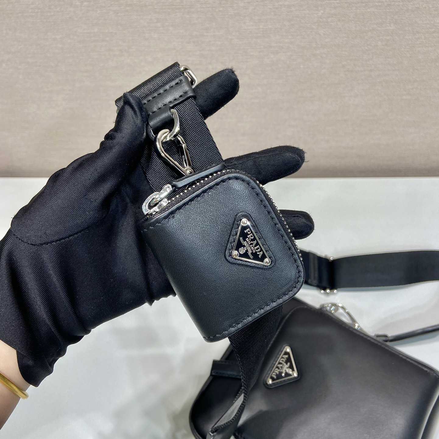 Prada Leather Shoulder Bag With Pouch - FashionPlug