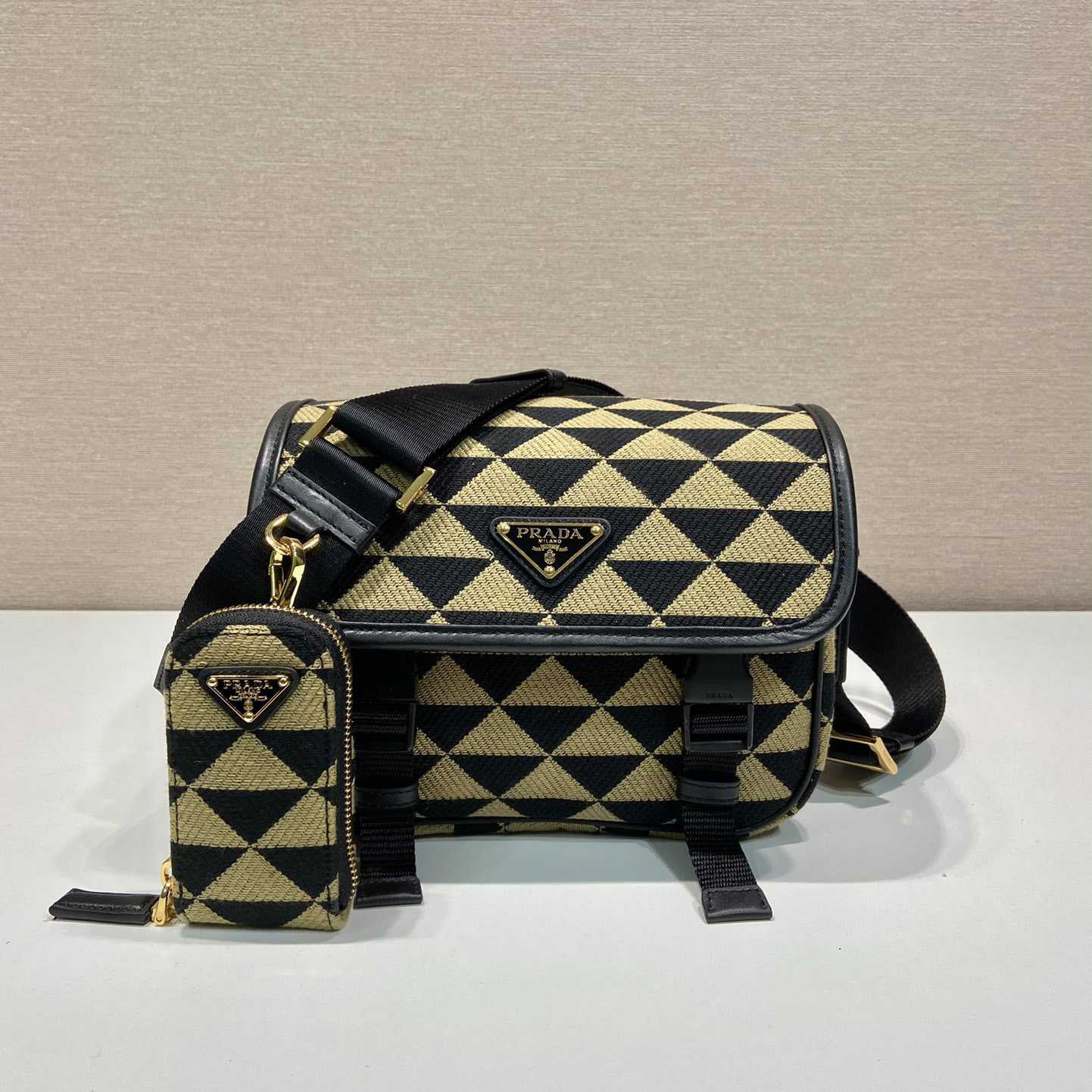 Prada Symbole Embroidered Fabric Bag - FashionPlug