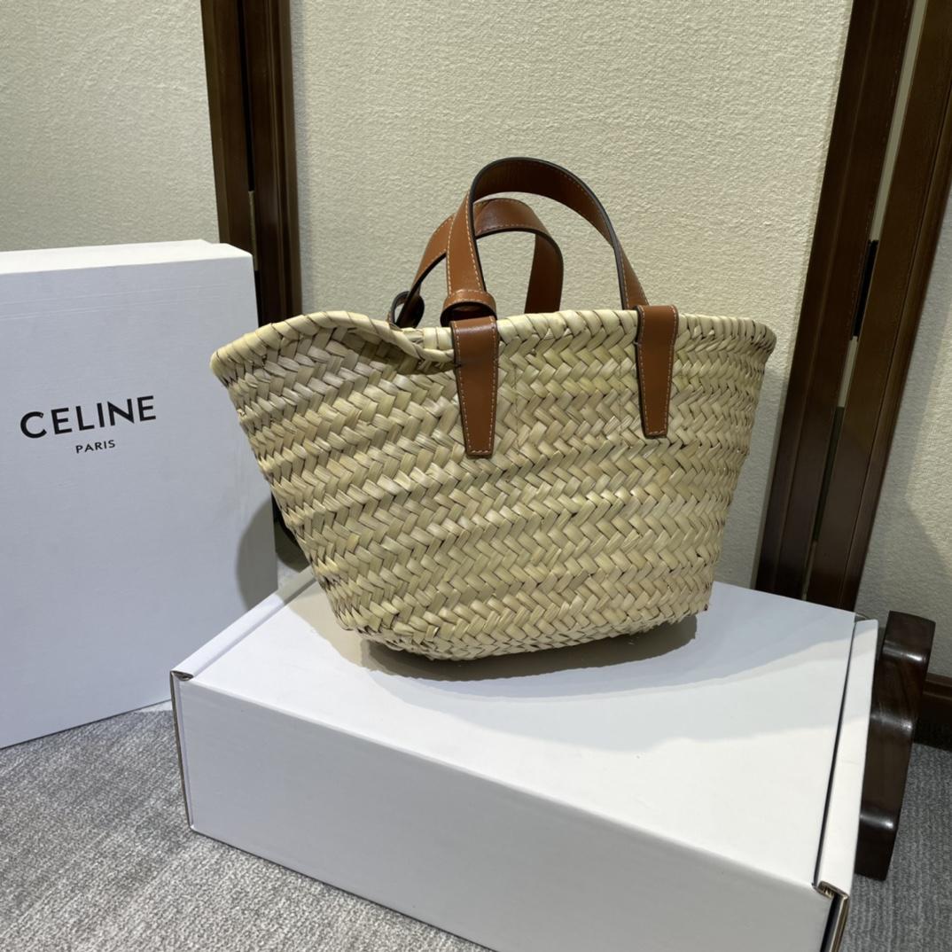 Celine Teen Triomphe Celine Classic Panier In Palm Leaves And Calfskin Tan - FashionPlug