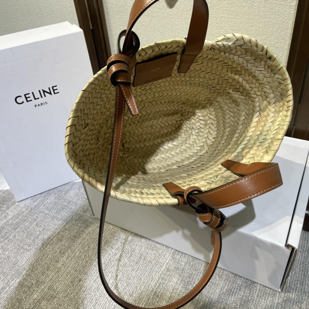 Celine Teen Triomphe Celine Classic Panier In Palm Leaves And Calfskin Tan - FashionPlug