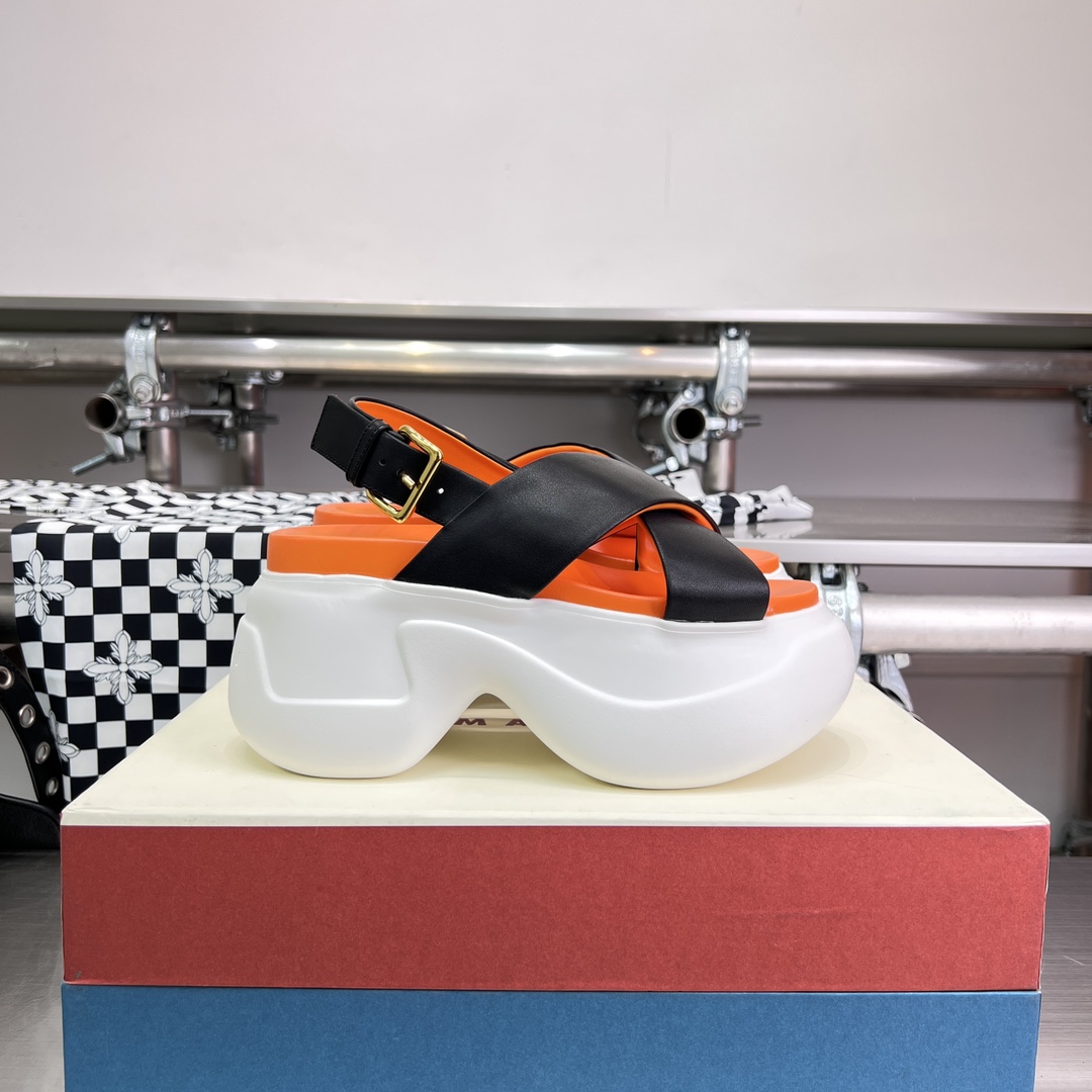 Marni Black Leather Criss-cross Aras 23 Sandal - FashionPlug