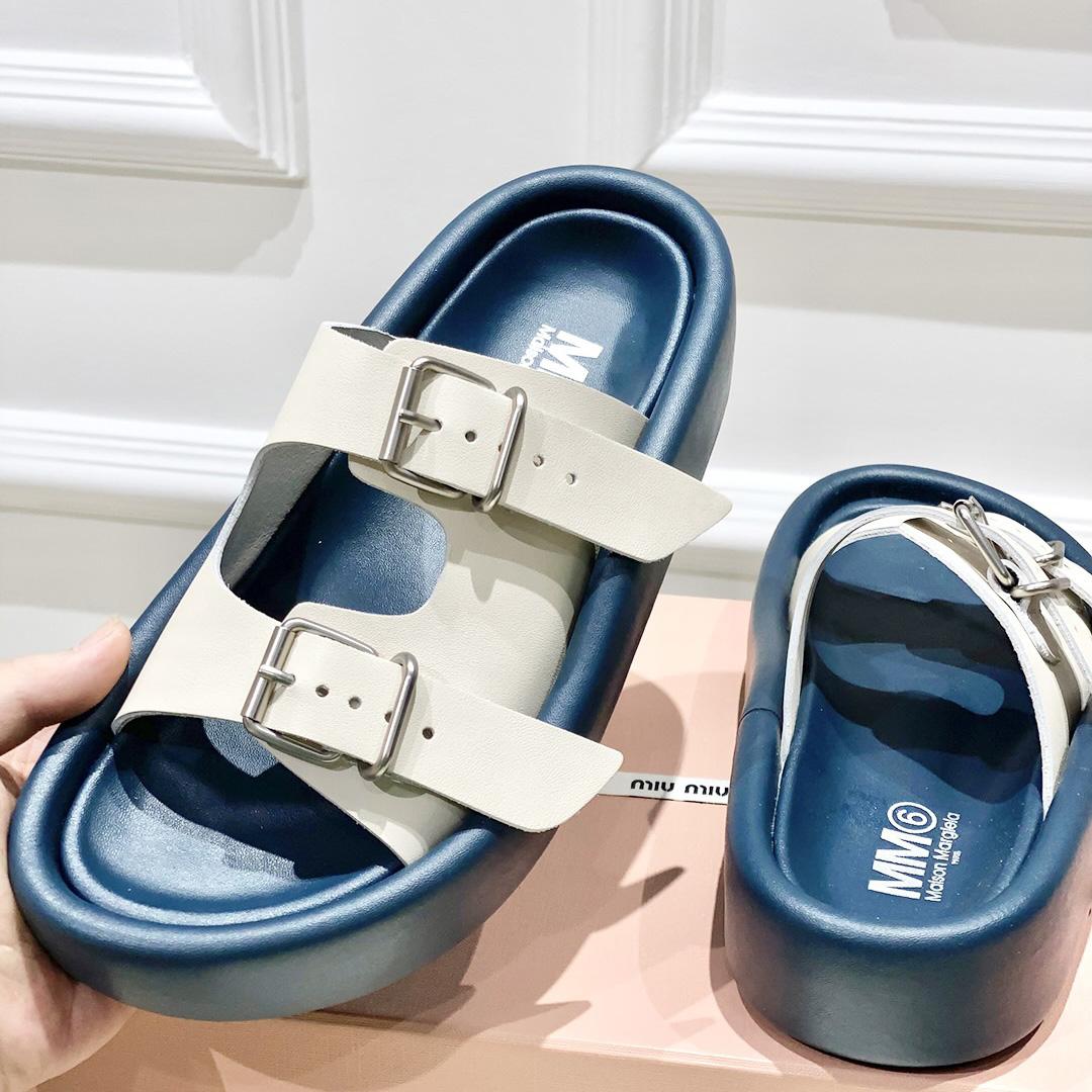 Maison Margiela MM6 Buckle-strap Leather Sandals - FashionPlug