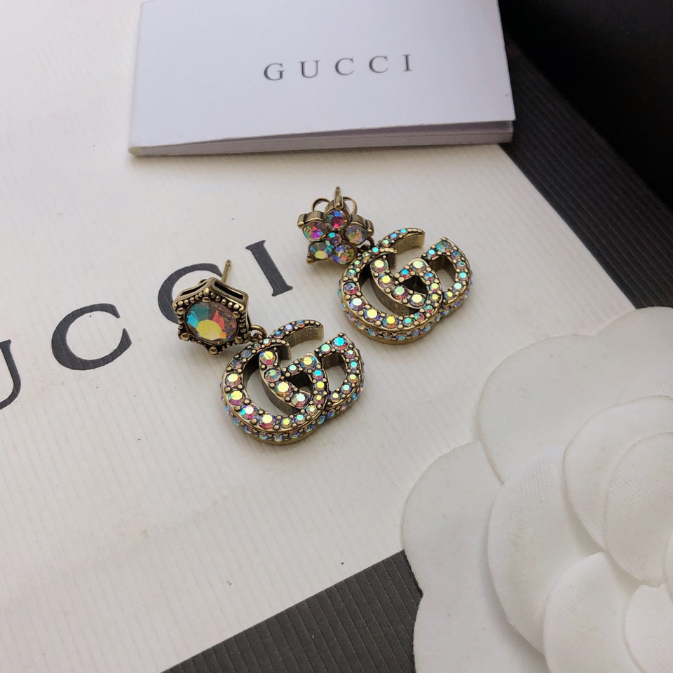 Gucci Crystal Double G Earrings - FashionPlug