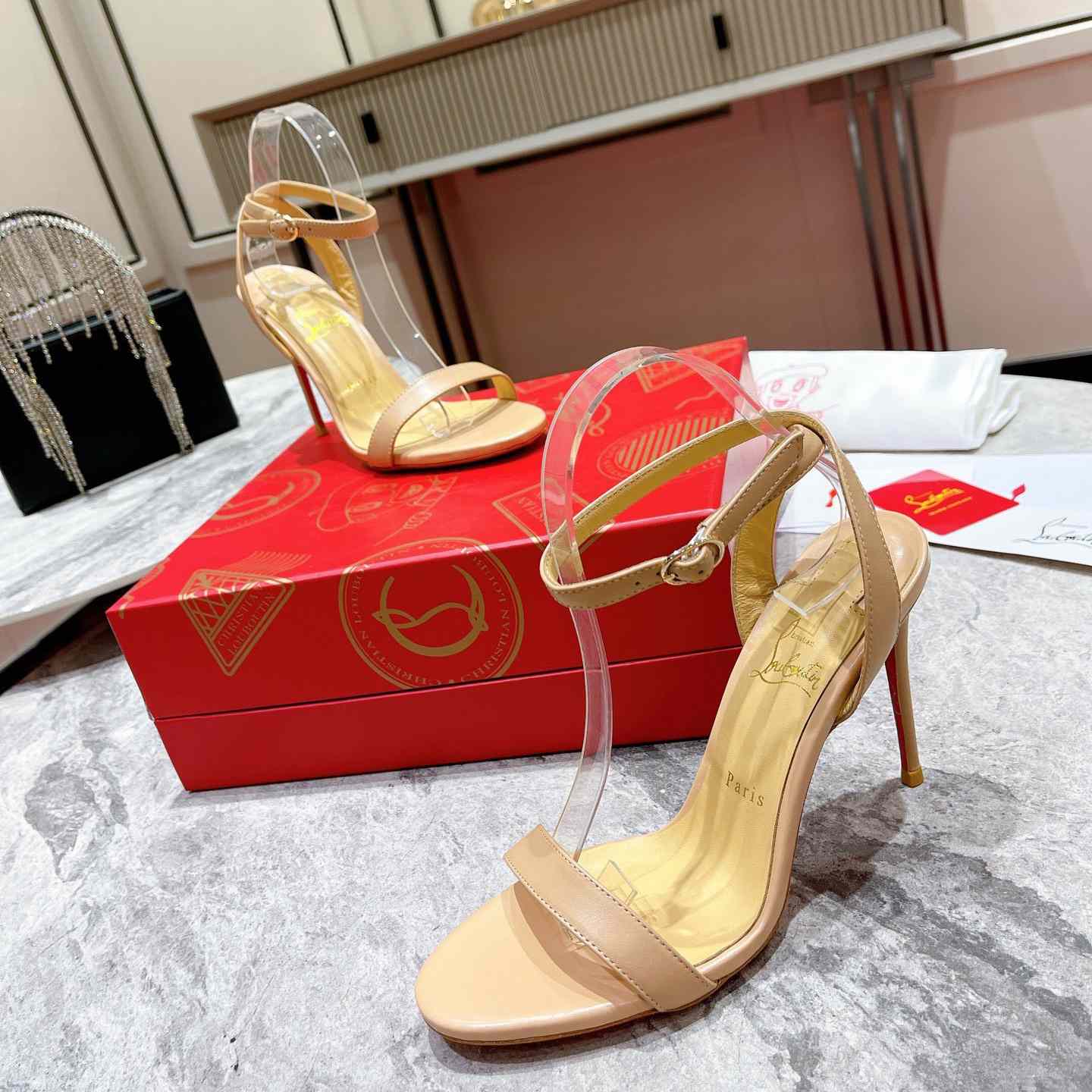 Christian Louboutin Loubi Queen Sandals - Nappa leather - Nude - FashionPlug