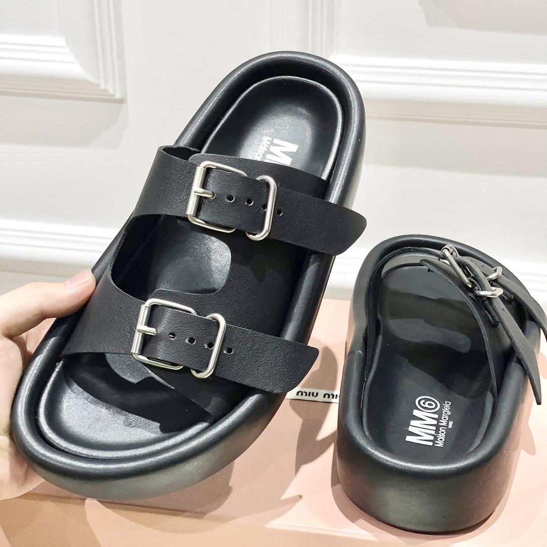 Maison Margiela MM6 Buckle-strap Leather Sandals - FashionPlug