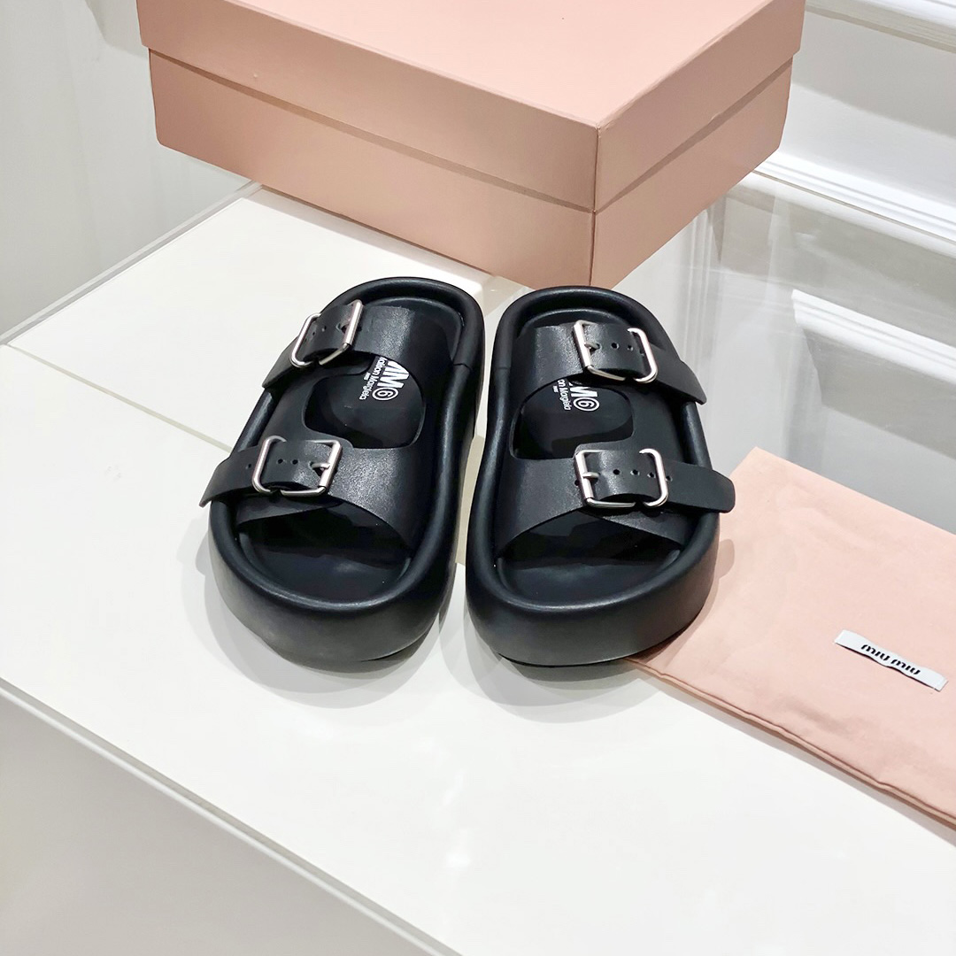 Maison Margiela MM6 Buckle-strap Leather Sandals - FashionPlug