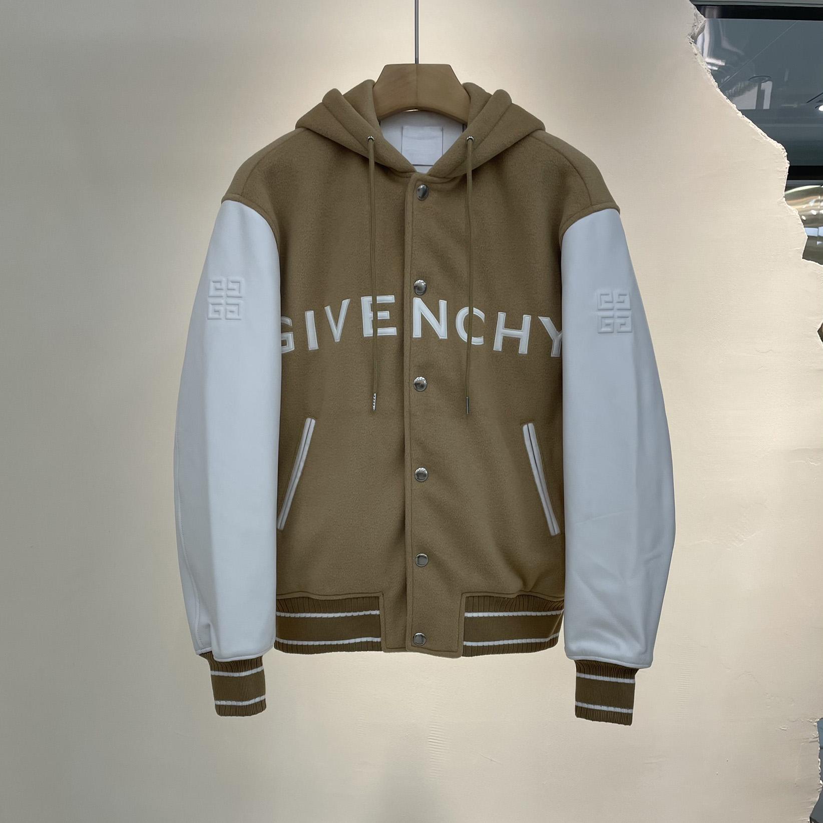 Givenchy Hooded Wool And Leather Big Varsity Jacket - FashionPlug