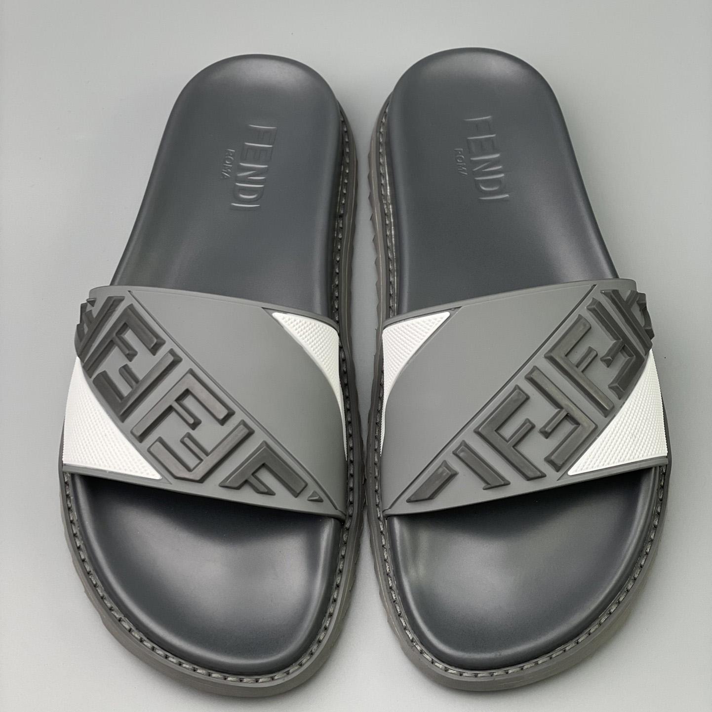 Fendi Gray Rubber Slides - FashionPlug
