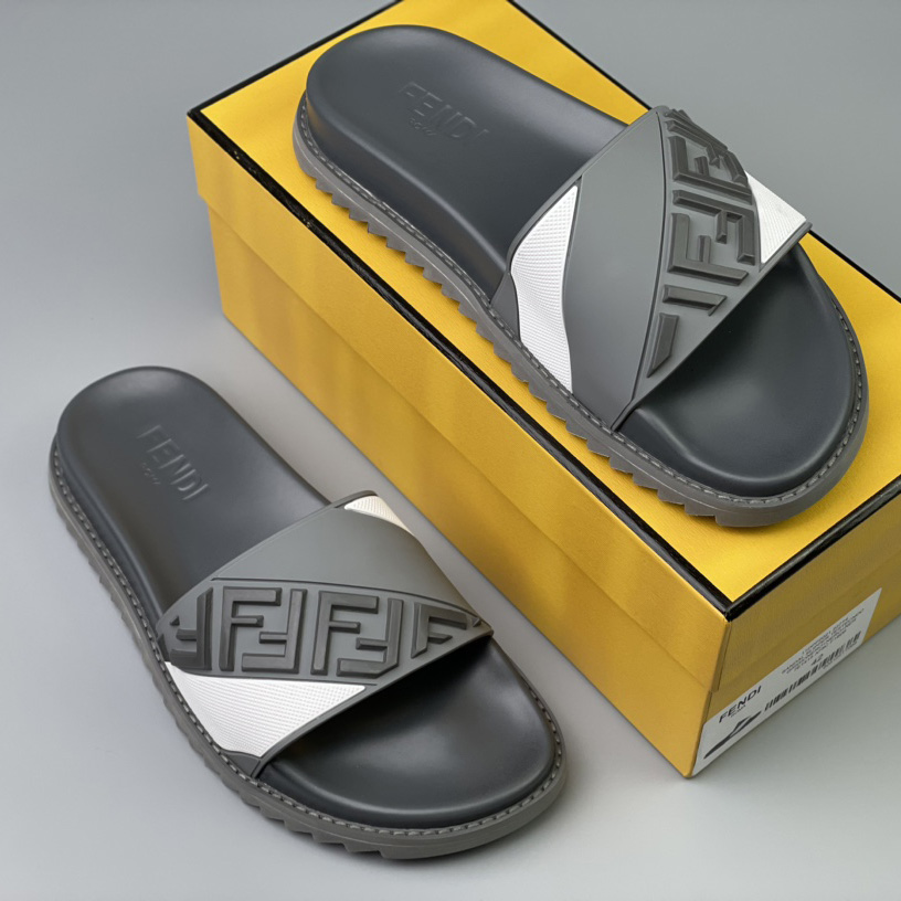Fendi Gray Rubber Slides - FashionPlug