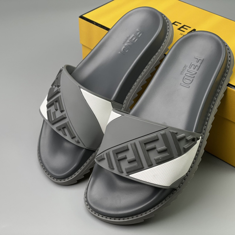 Fendi Gray Rubber Slides - FashionPlug