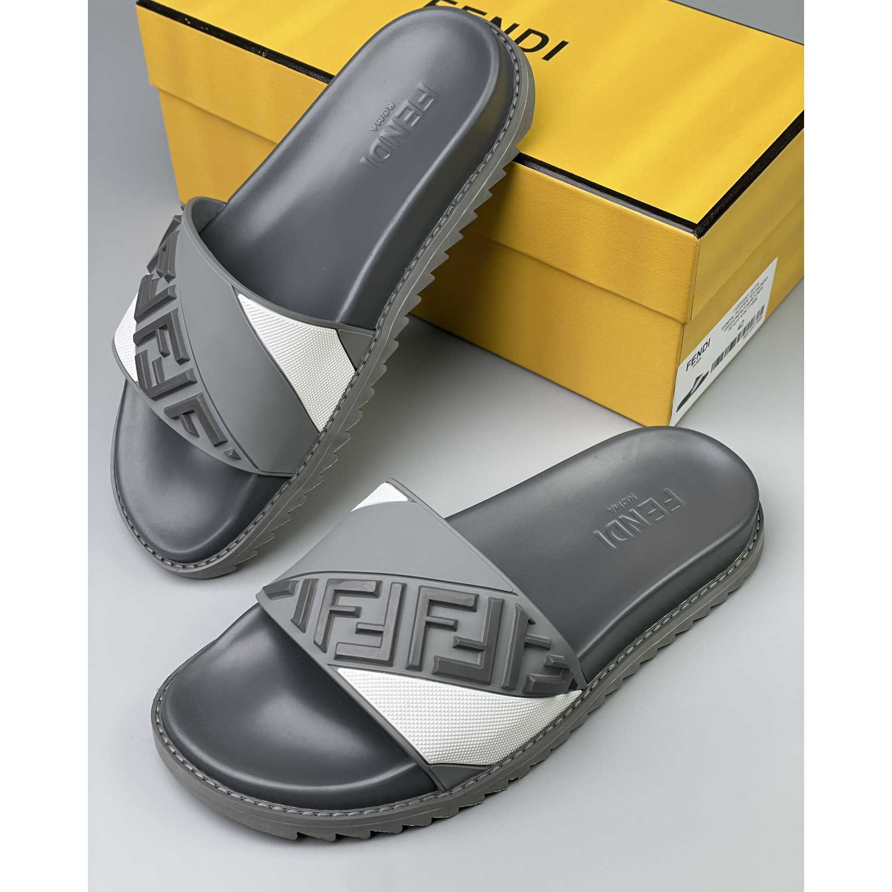Fendi Gray Rubber Slides - FashionPlug
